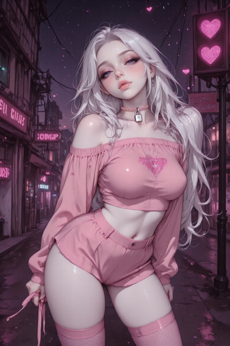 pink choker,  simple choker with charm,  lock charm on Tensor.Art