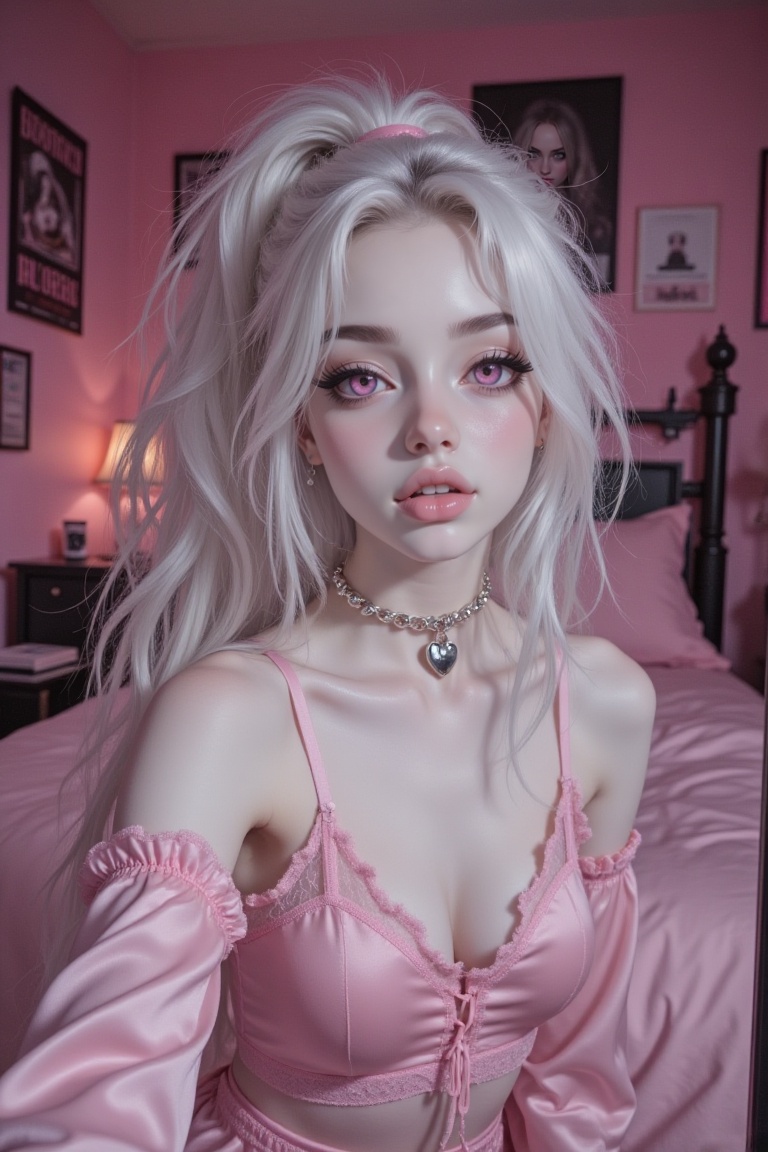 pink choker,  simple choker with charm,  silver heart charm on Tensor.Art