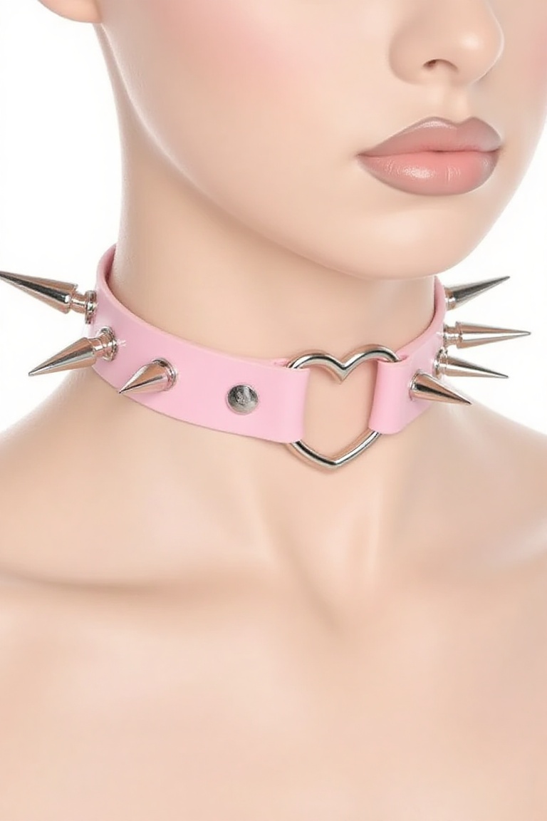 pink choker,  heart o ring spiked choker,  HeartORingSpike on Tensor.Art