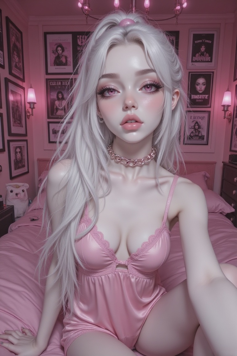 pink choker,  light pink metal chain,  chain choker on Tensor.Art