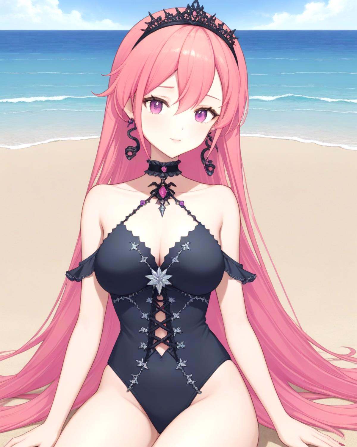 runie,  bangs,  bare shoulders on Tensor.Art