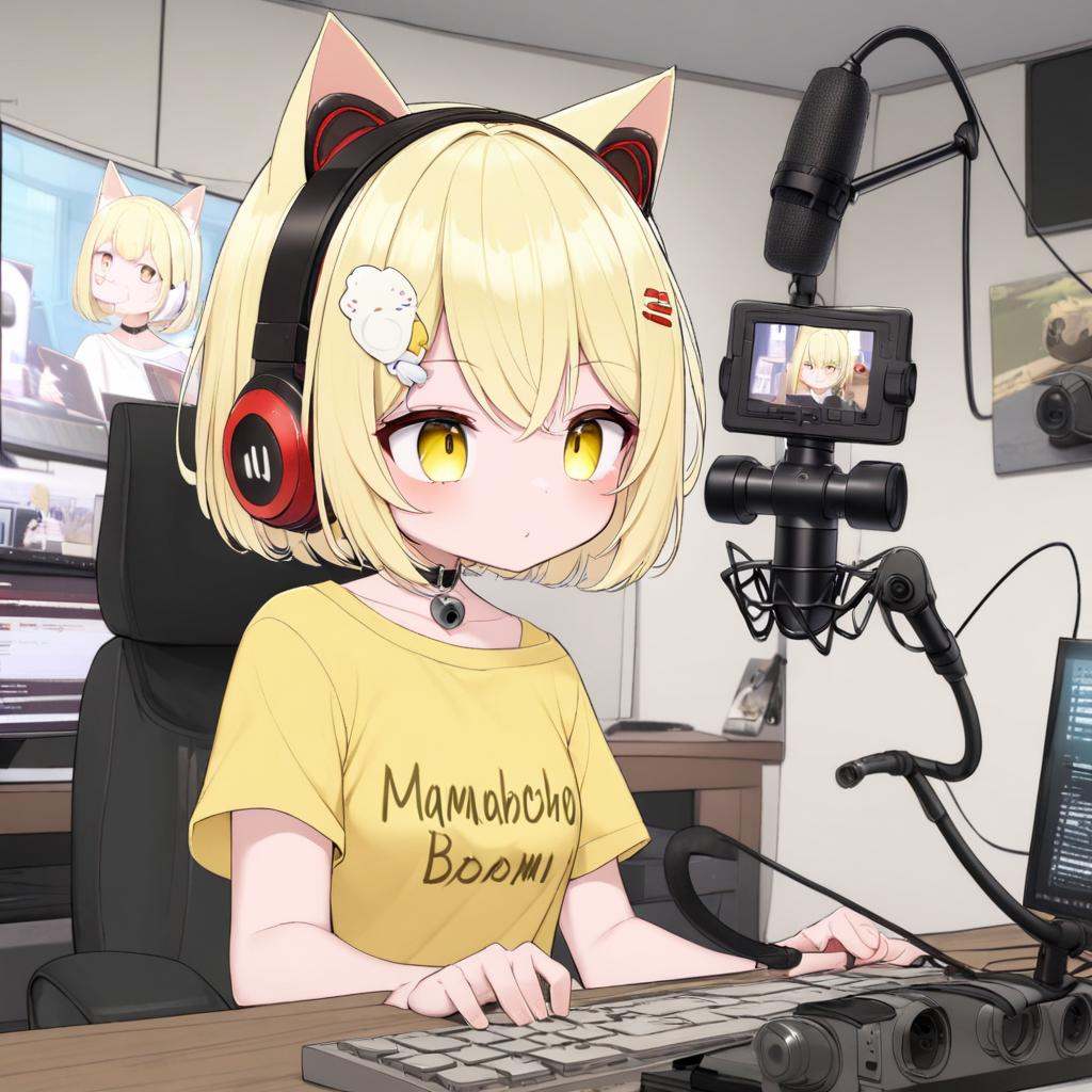 nyana,  mamabichos text on shirt,  yellow shirt on Tensor.Art