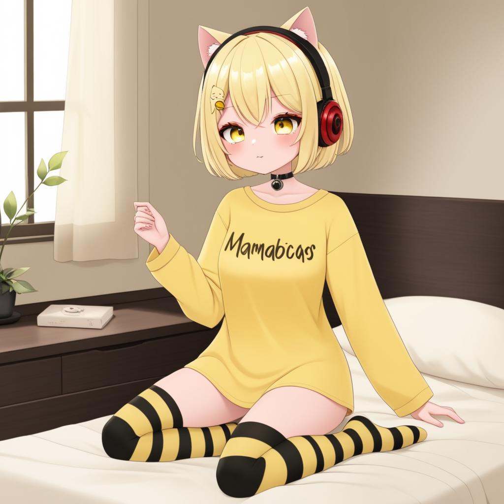 nyana,  mamabichos text on shirt,  yellow shirt on Tensor.Art