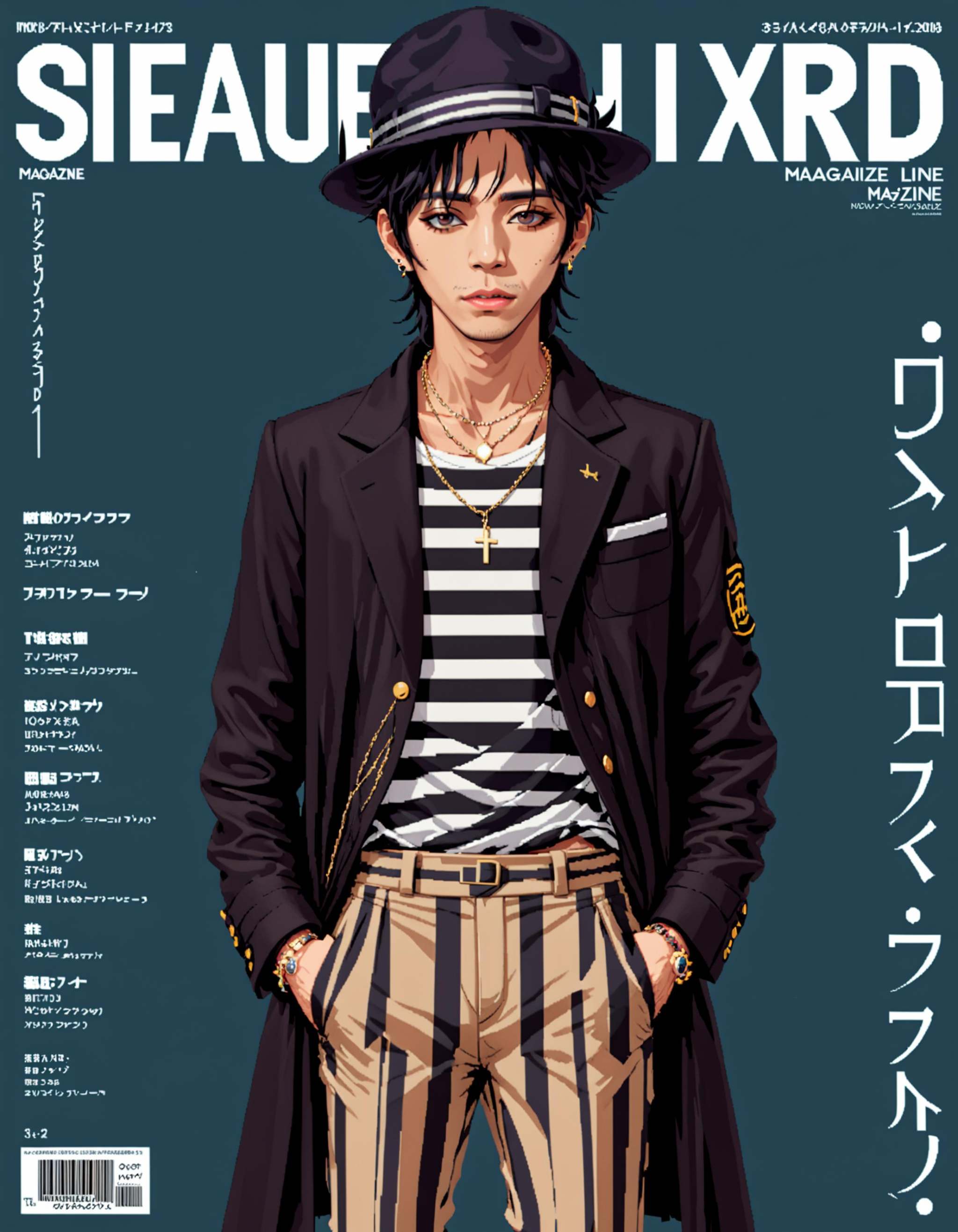 Japanese Music Magazine Style,  1boy,  black hair on Tensor.Art