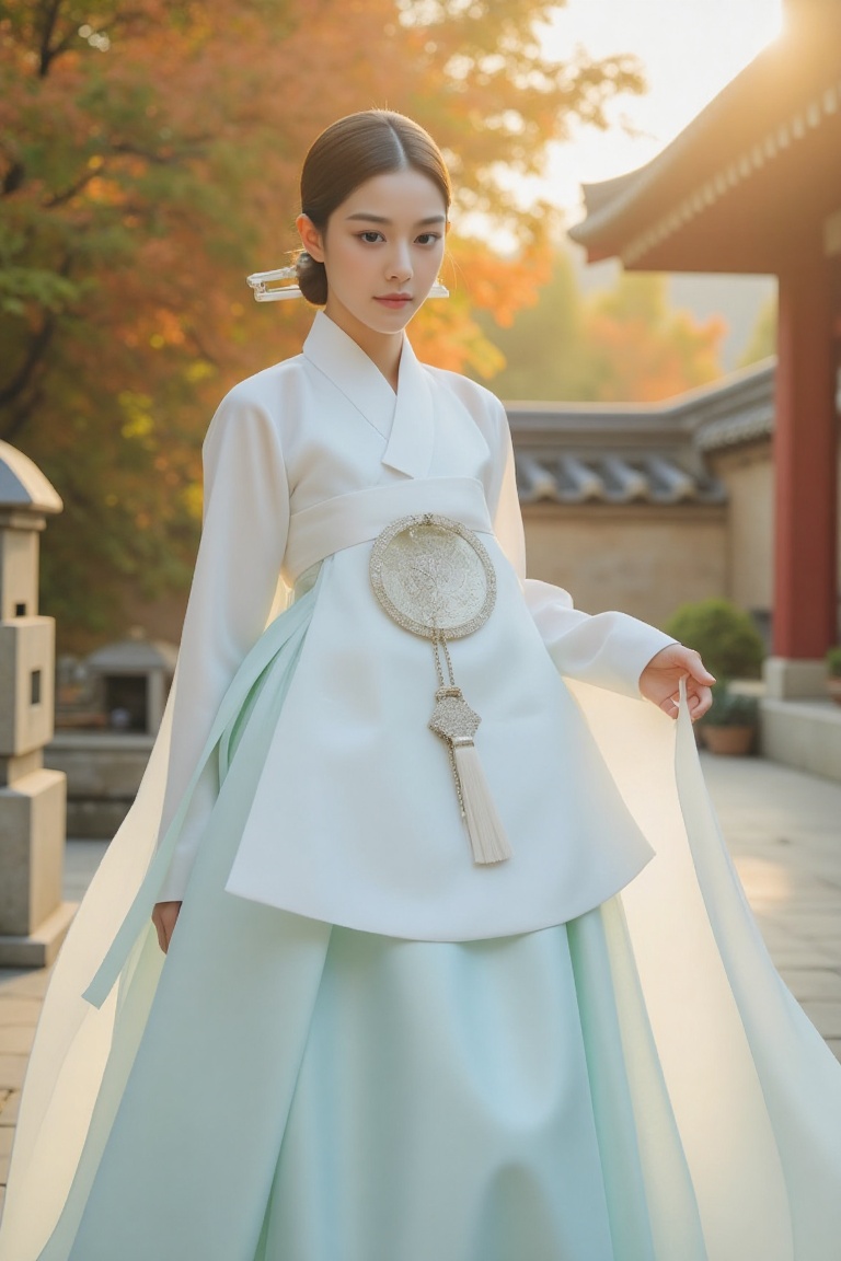 beautiful Korean woman,  traditional hanbok,  white jeogori on Tensor.Art