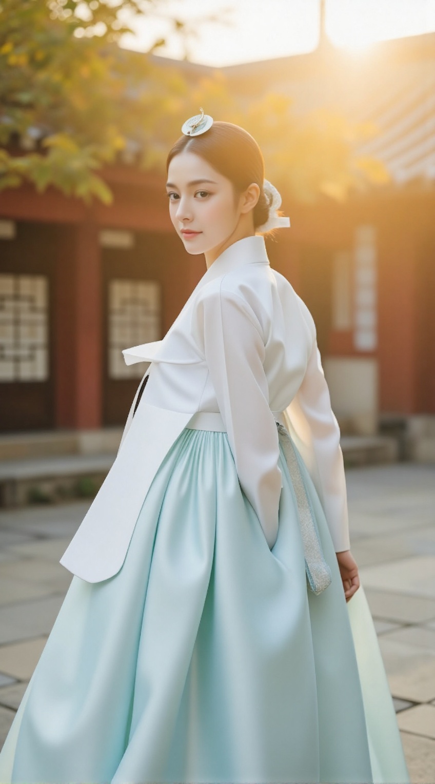 beautiful Korean woman,  traditional hanbok,  white jeogori on Tensor.Art