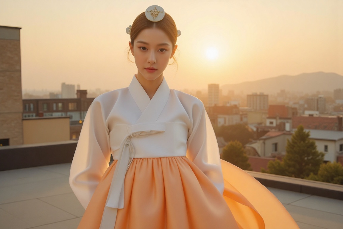 beautiful Korean woman,  traditional hanbok,  white jeogori on Tensor.Art