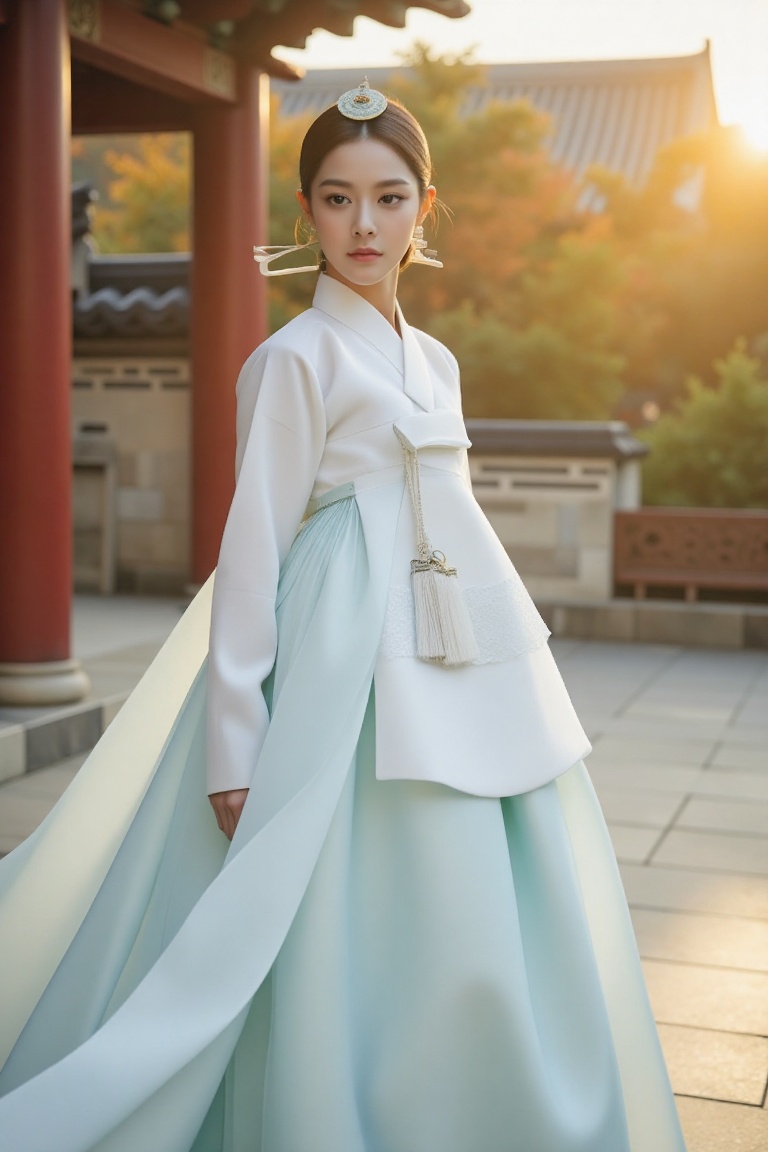 beautiful Korean woman,  traditional hanbok,  white jeogori on Tensor.Art