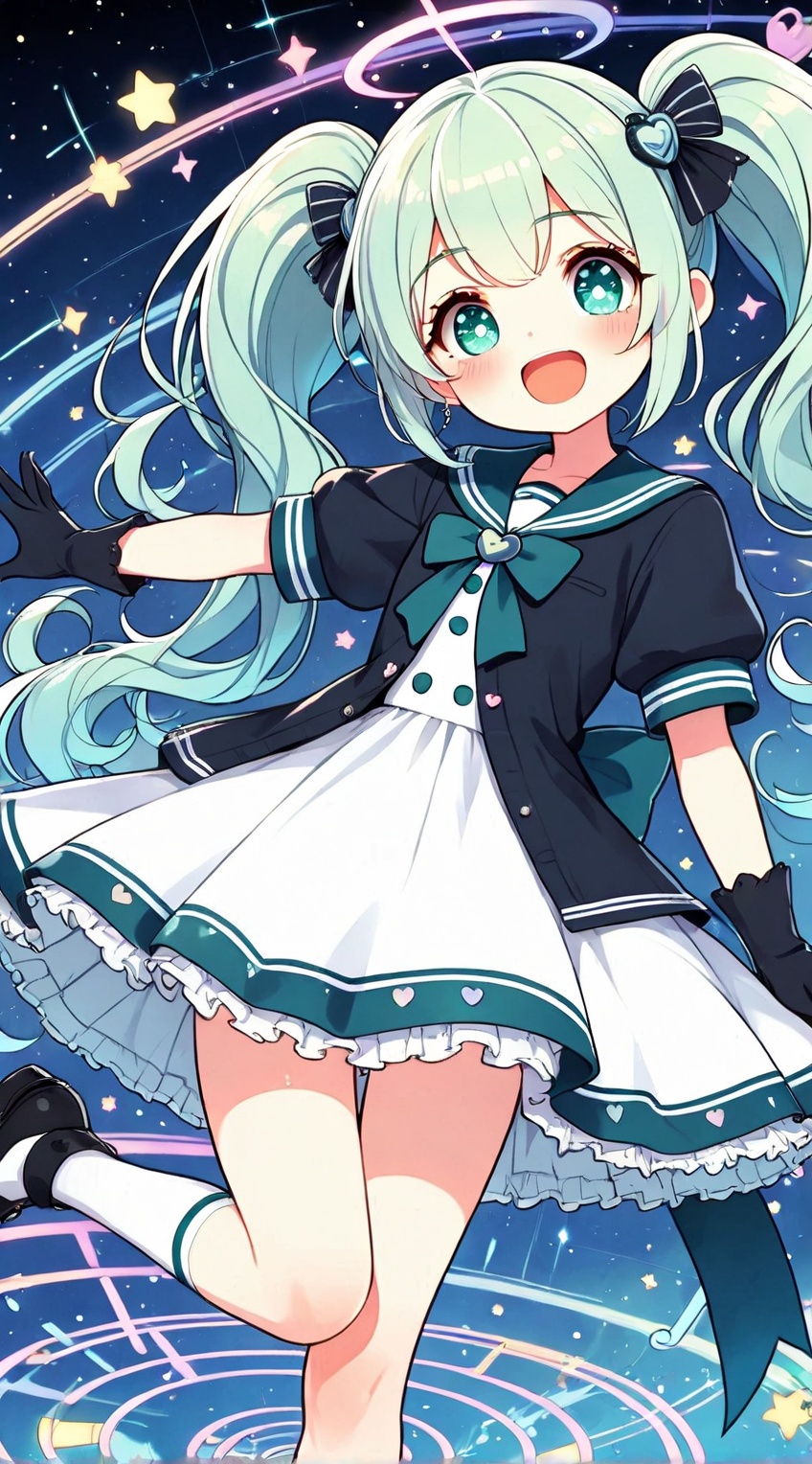 (sailor-style school dress with frilly hem,  heart-shaped buttons,  long gloves) on Tensor.Art