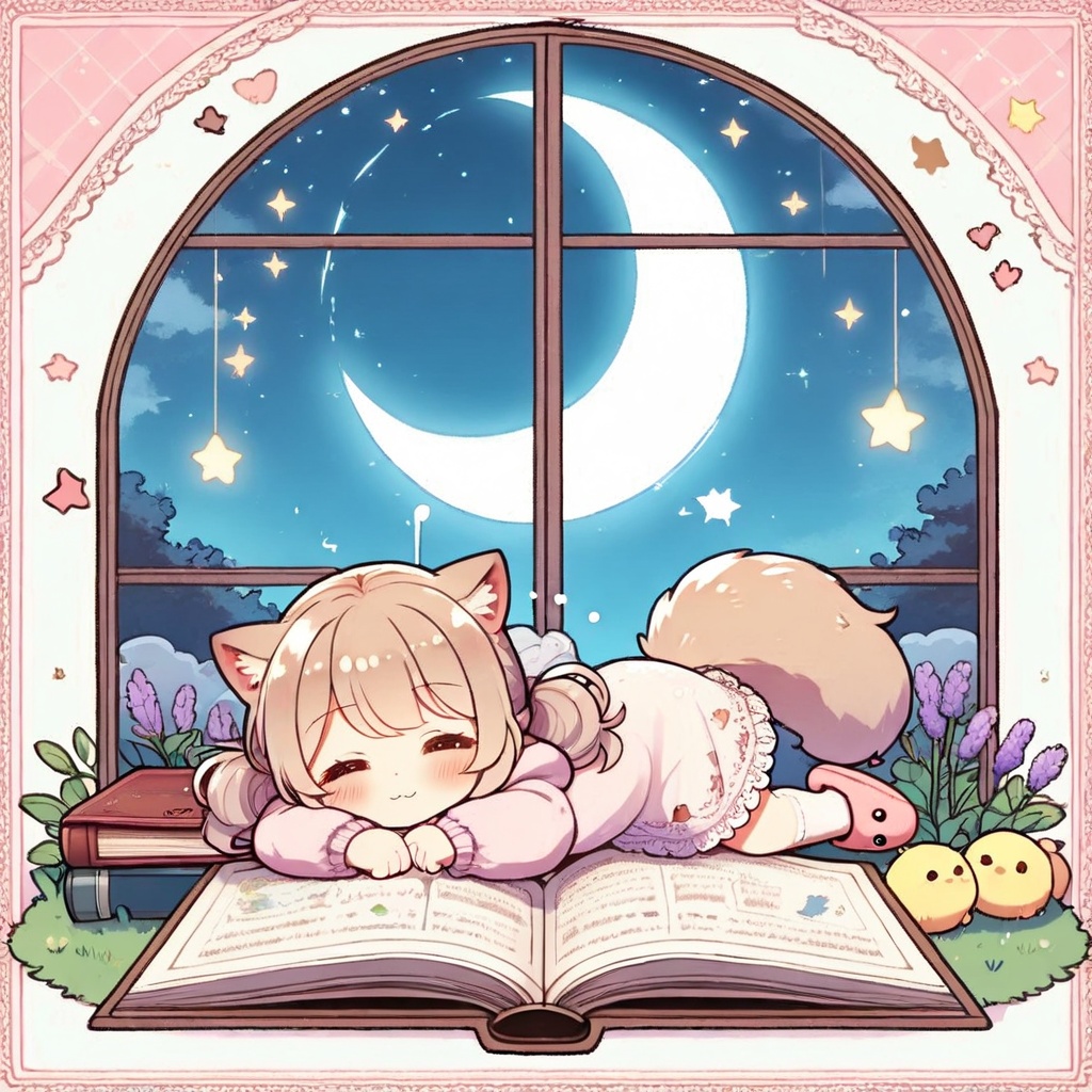 (soft lavender nightgown with moon motifs,  fluffy slippers,  hooded star-patterned cape) on Tensor.Art