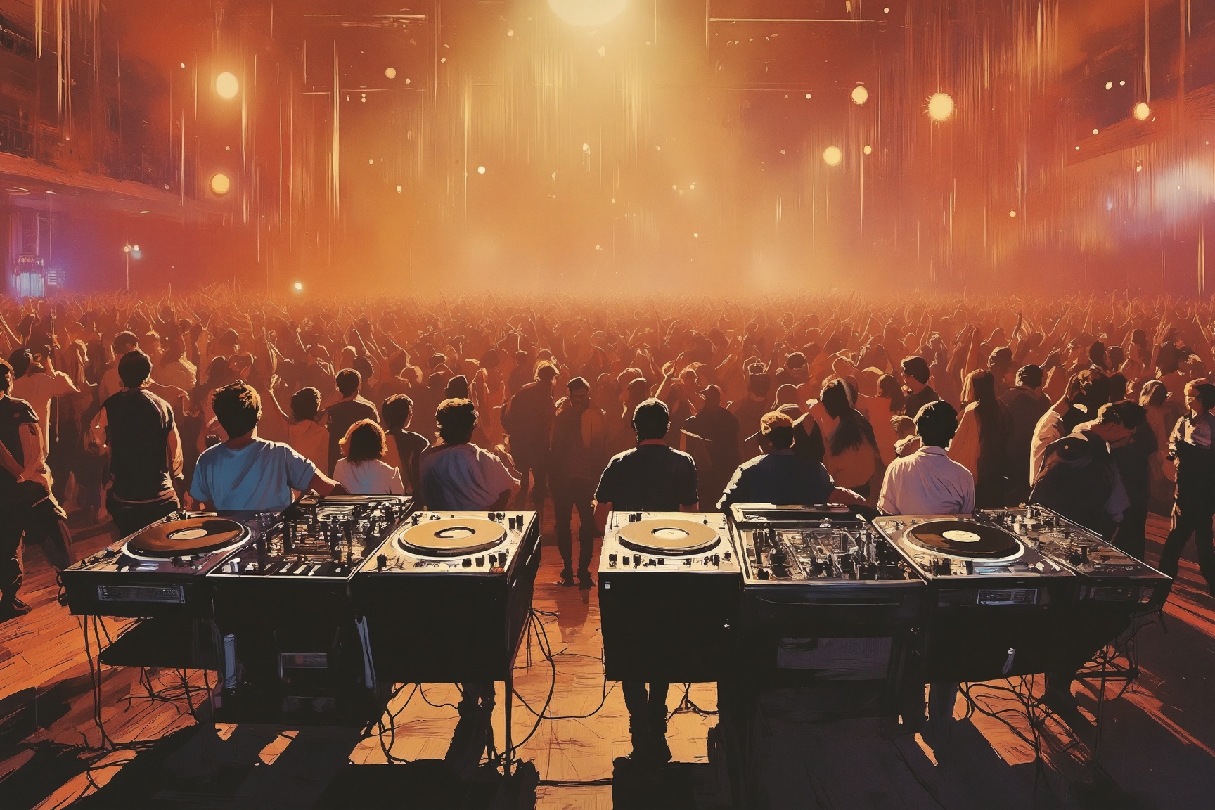 r41nd4nc3 style,  The image depicts a vibrant and energetic scene at a nightclub or concert venue. The foreground features...