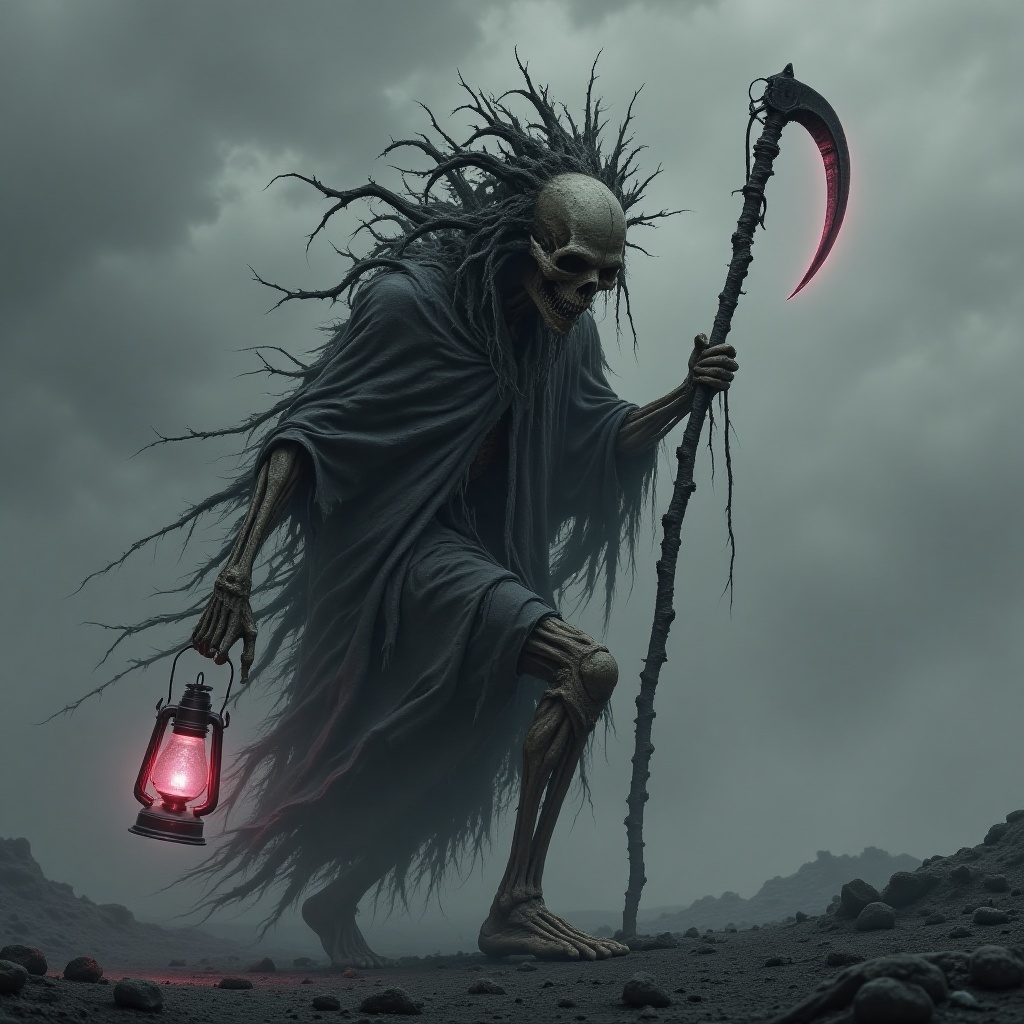 A decaying,  skeletal figure adorned in tattered,  dark robes on Tensor.Art