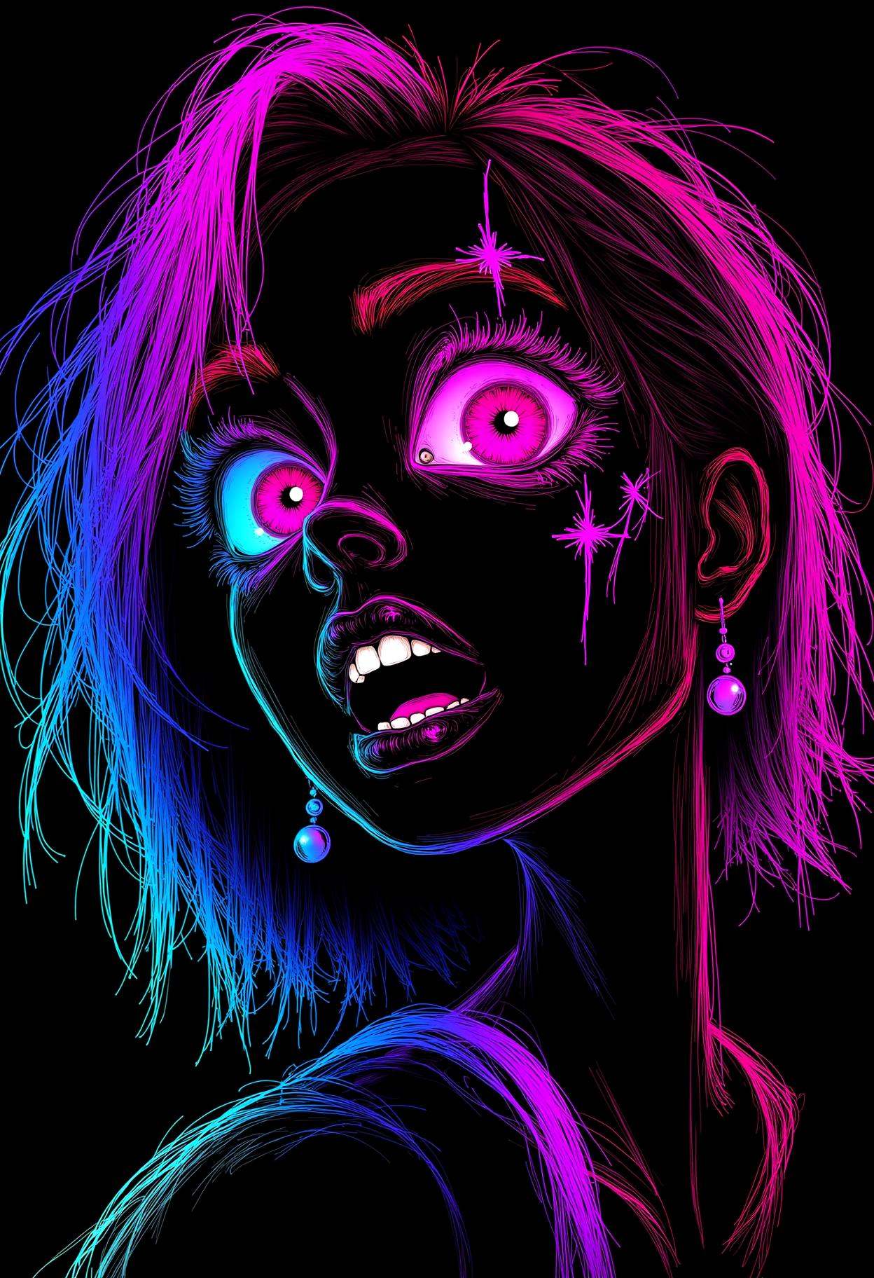 neon line art,  drawing,  black background on Tensor.Art
