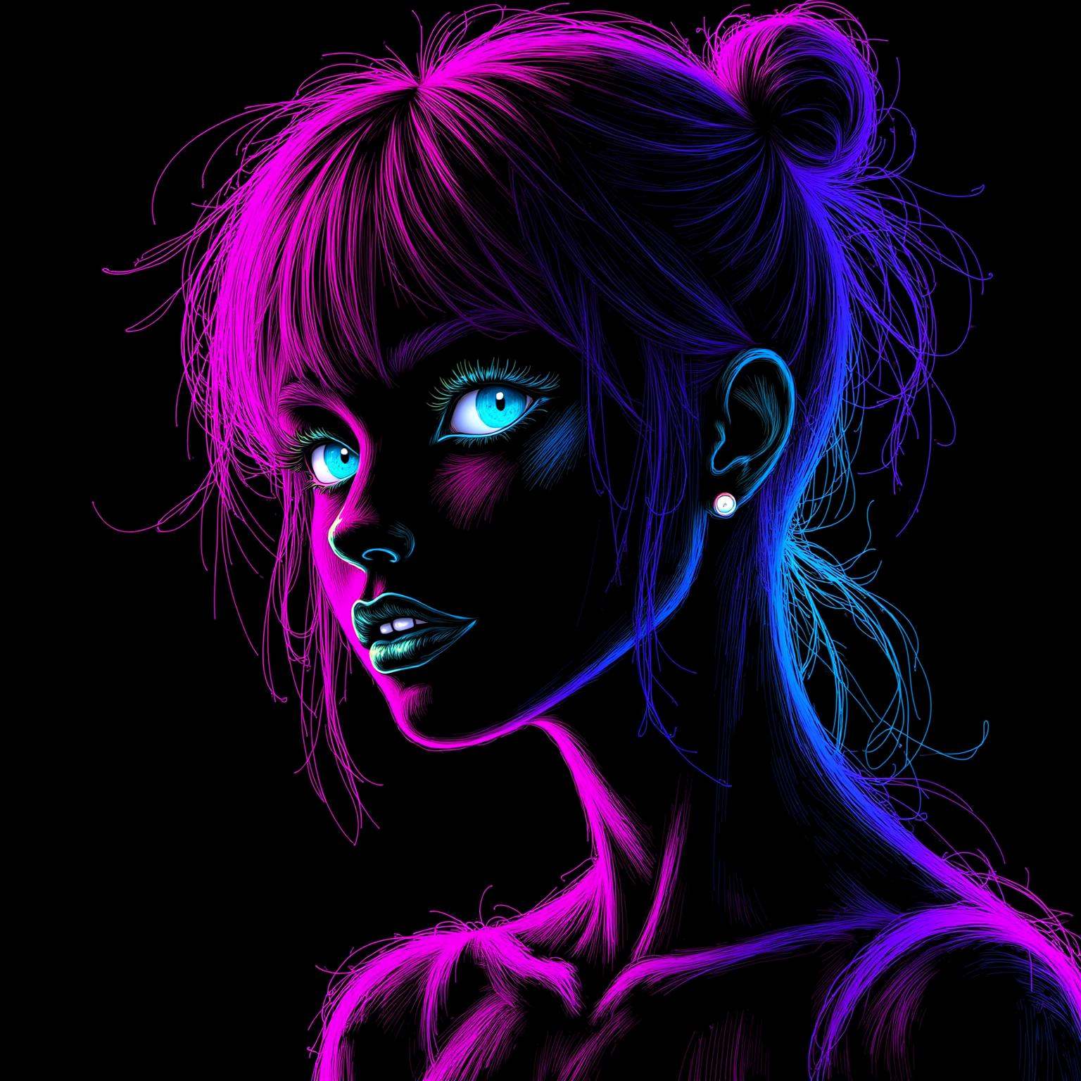 neon line art,  drawing,  black background on Tensor.Art