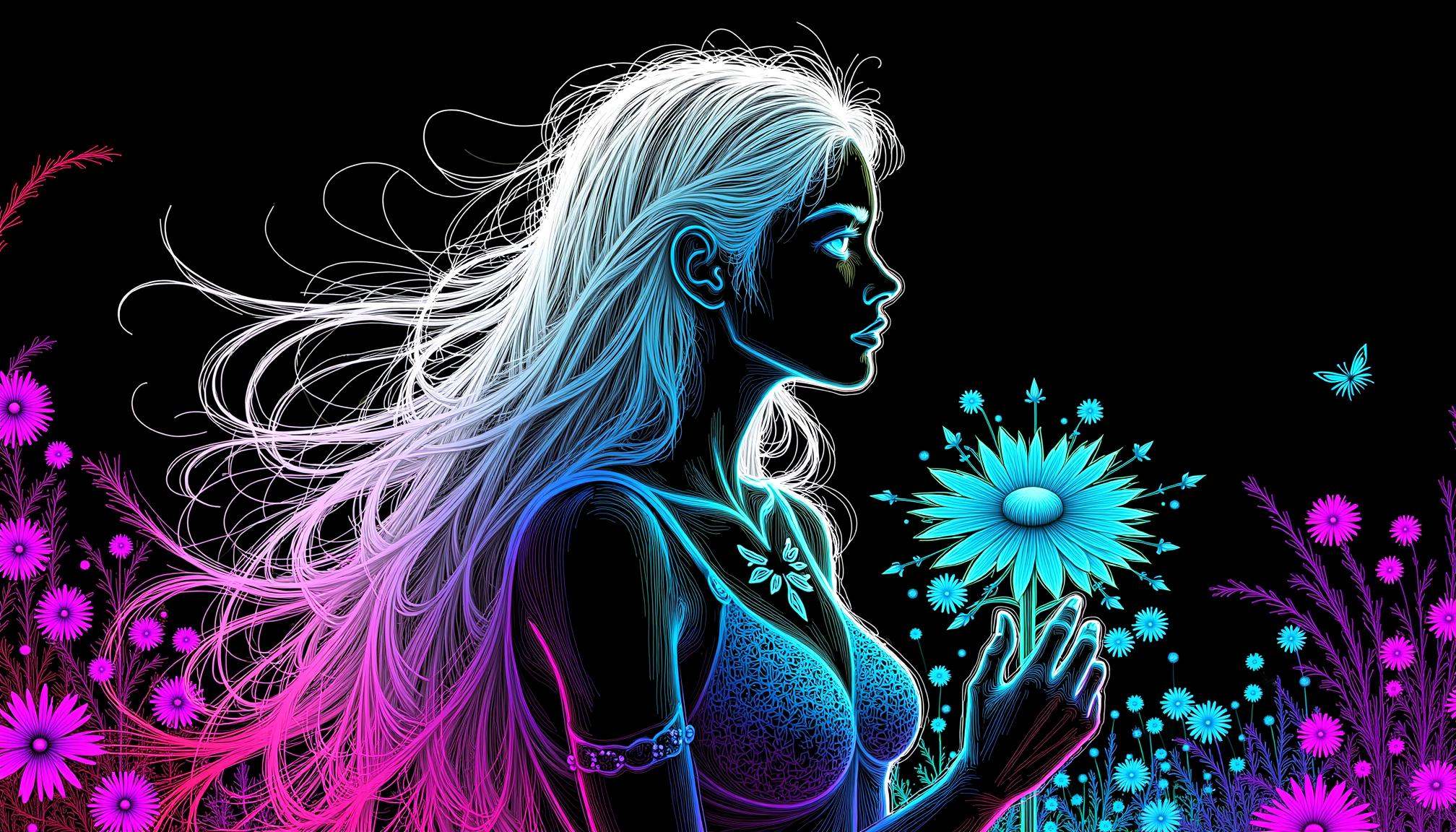 neon line art,  drawing,  black background on Tensor.Art