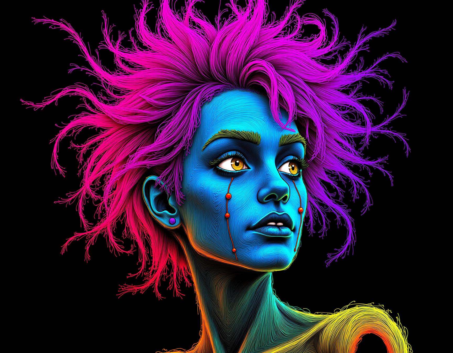 neon line art,  drawing,  black background on Tensor.Art