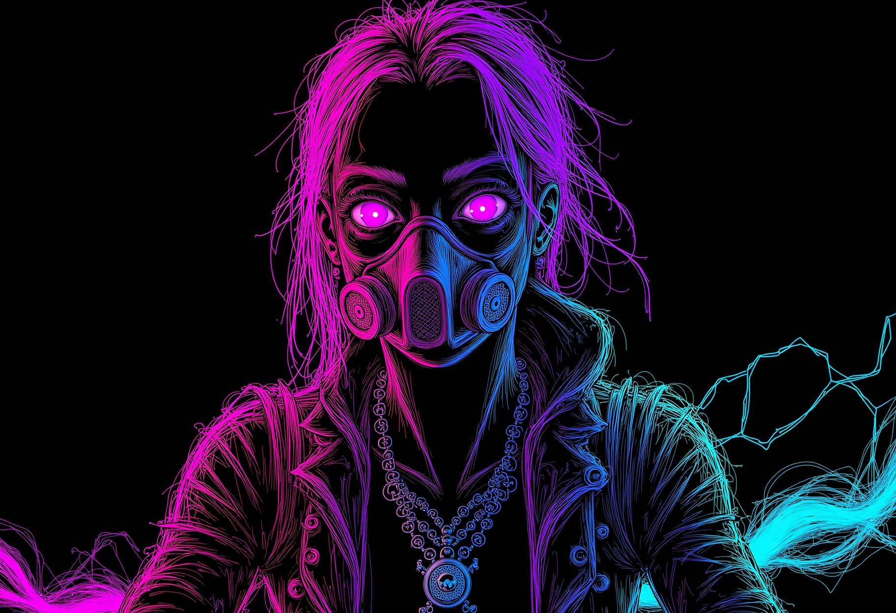 neon line art,  drawing,  black background on Tensor.Art
