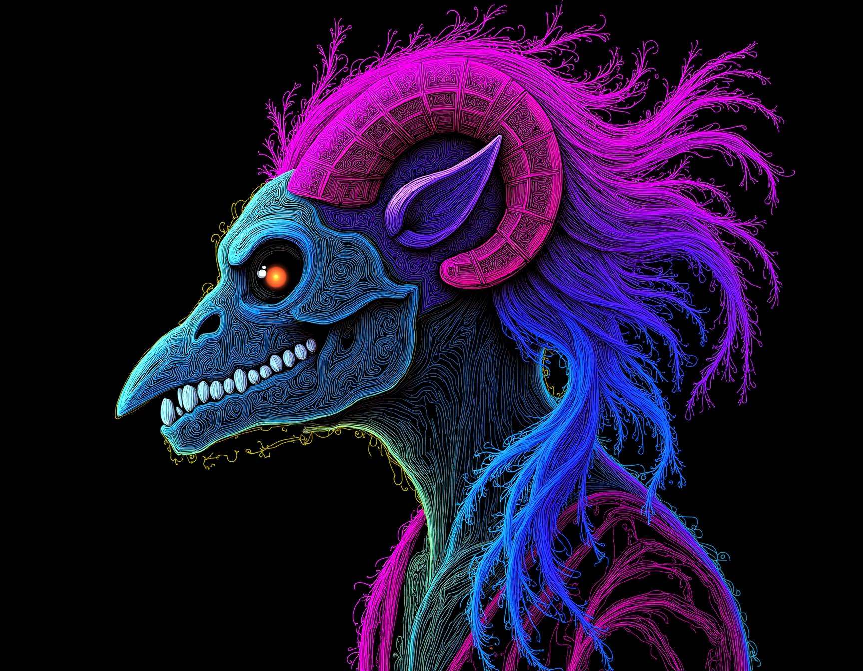 neon line art,  drawing,  black background on Tensor.Art