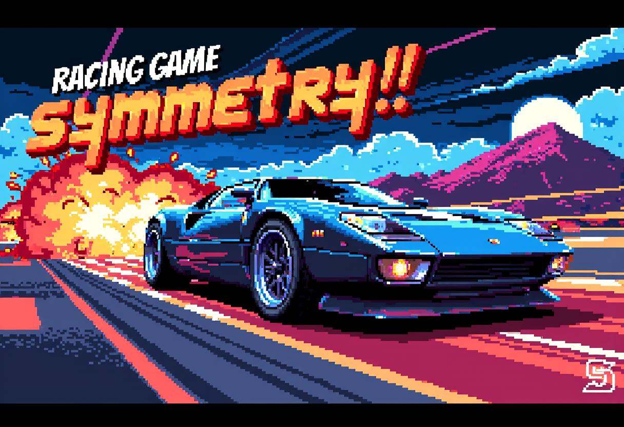 Retro 16-bit screenshot from a 16BITGAME pixelated game,  ,  Explosive racing game moment in 16-bit video game style on Te...
