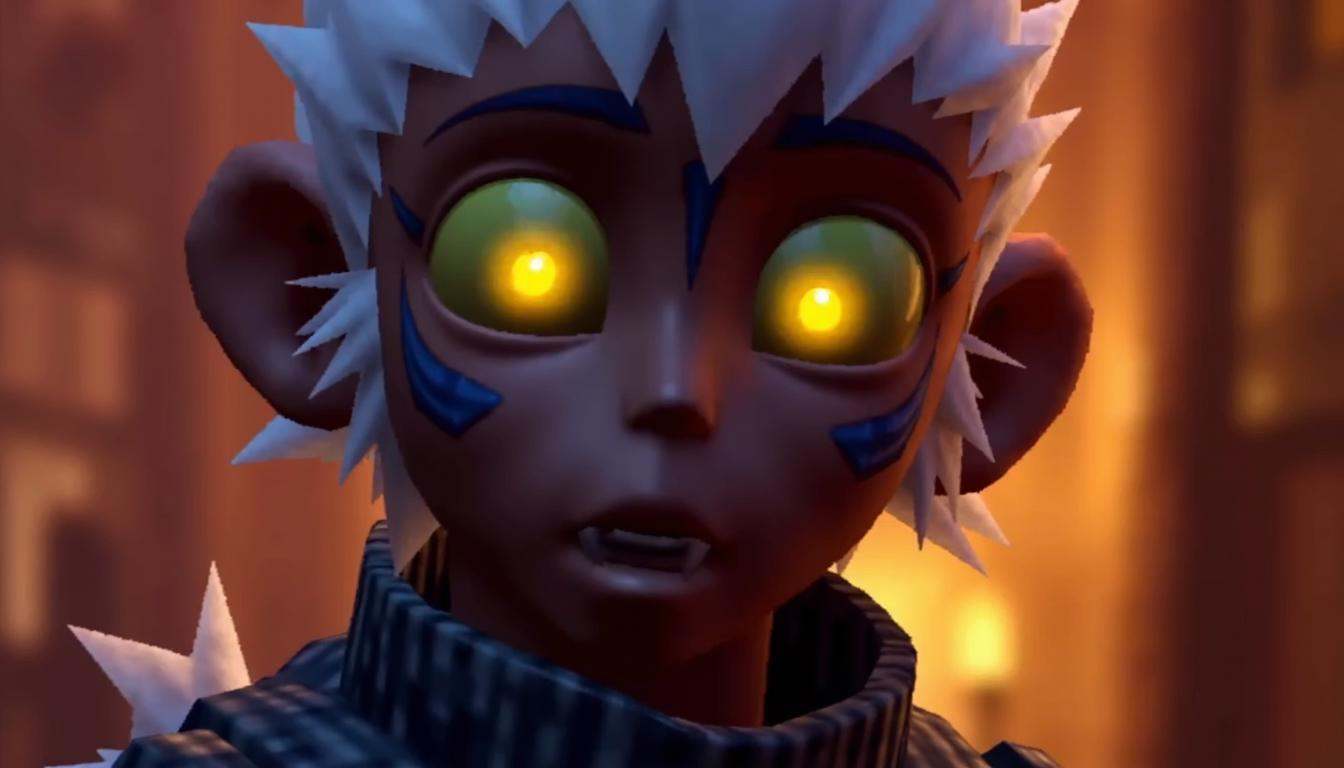 64-bit screenshot from a lowpoly 64BITGAME,  closeup of a will-o'-the-wisp,  with a facial tattoos in aztec brutalist armo...