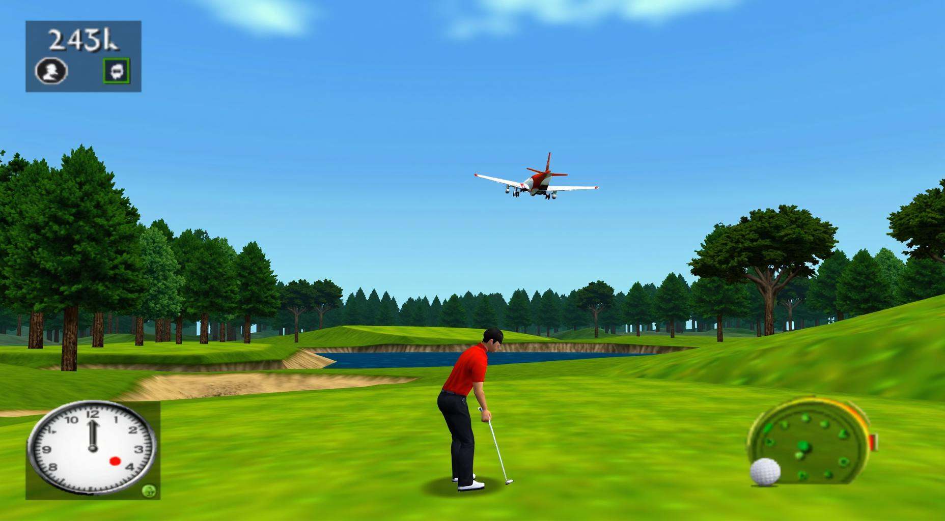 64-bit screenshot from a 64BITGAME,  tiger wood on a golf court with a plane crashing on the fairway on Tensor.Art