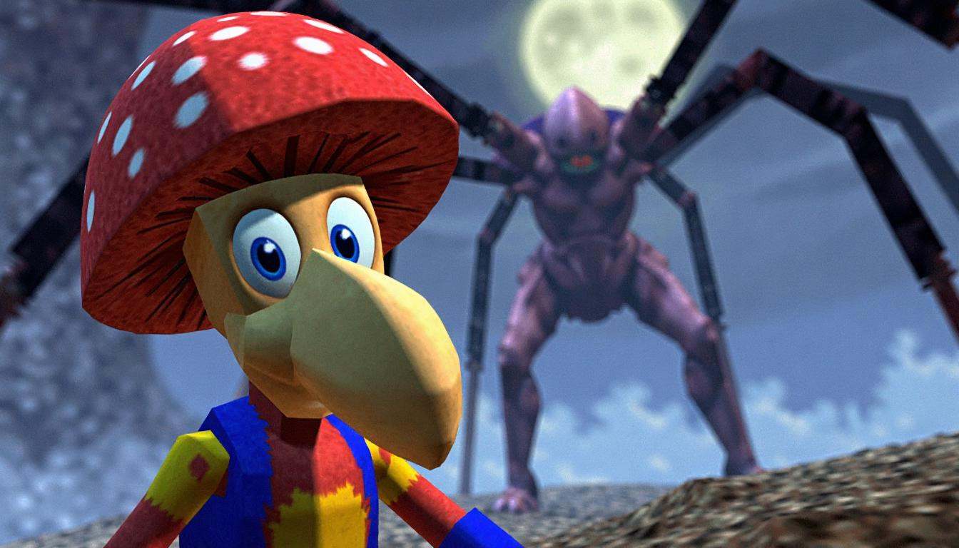 The anthropomorphic mushroom has huge blue eyes,  a very very long nose,  handsblue on Tensor.Art