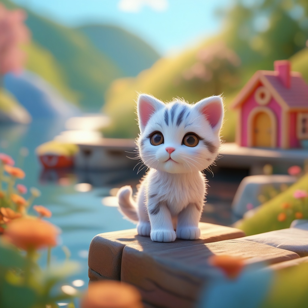 A very cute kitty near the lake,  cute style,  detailed on Tensor.Art