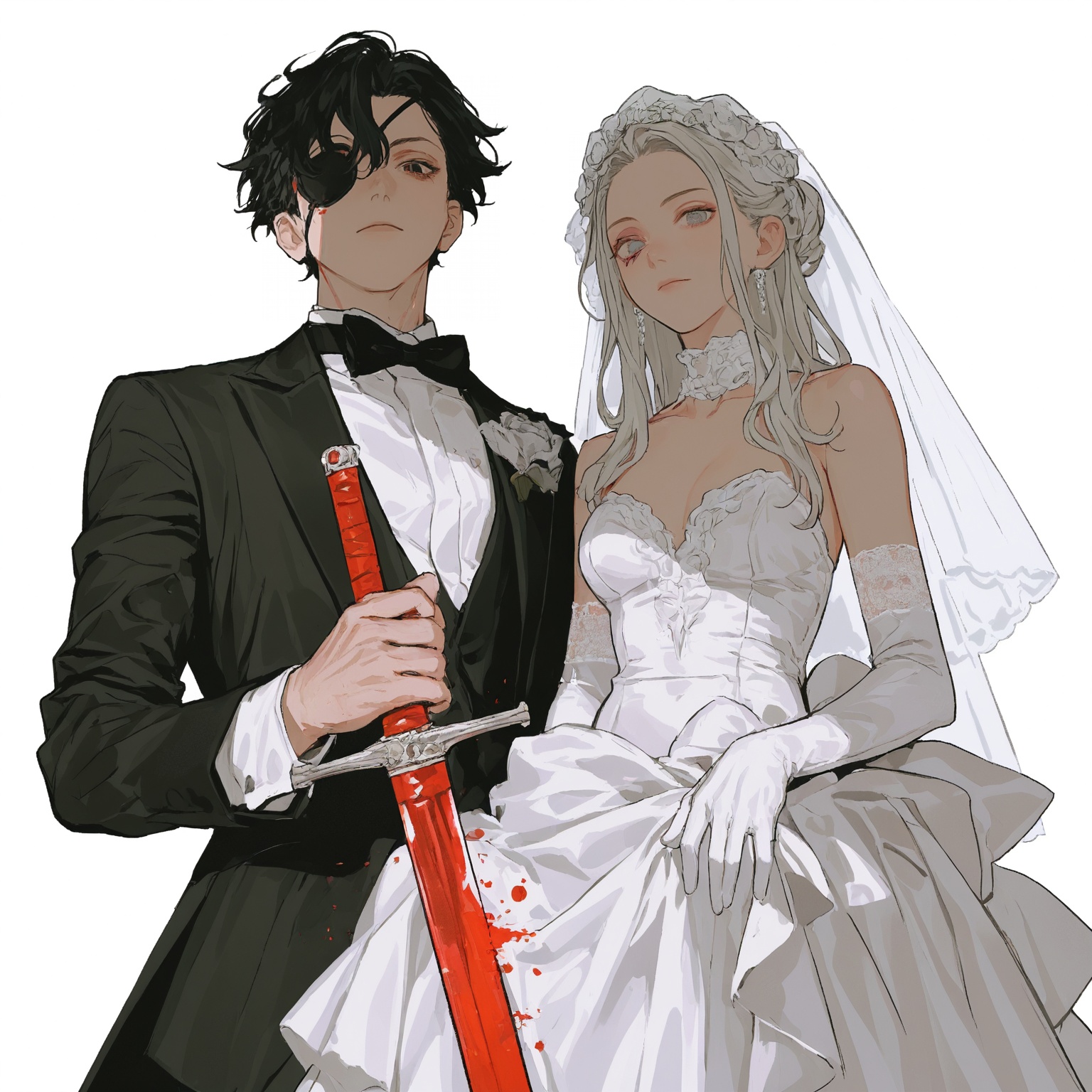 1girl,  1boy,  girl with long hair wearing a white wedding dress on Tensor.Art