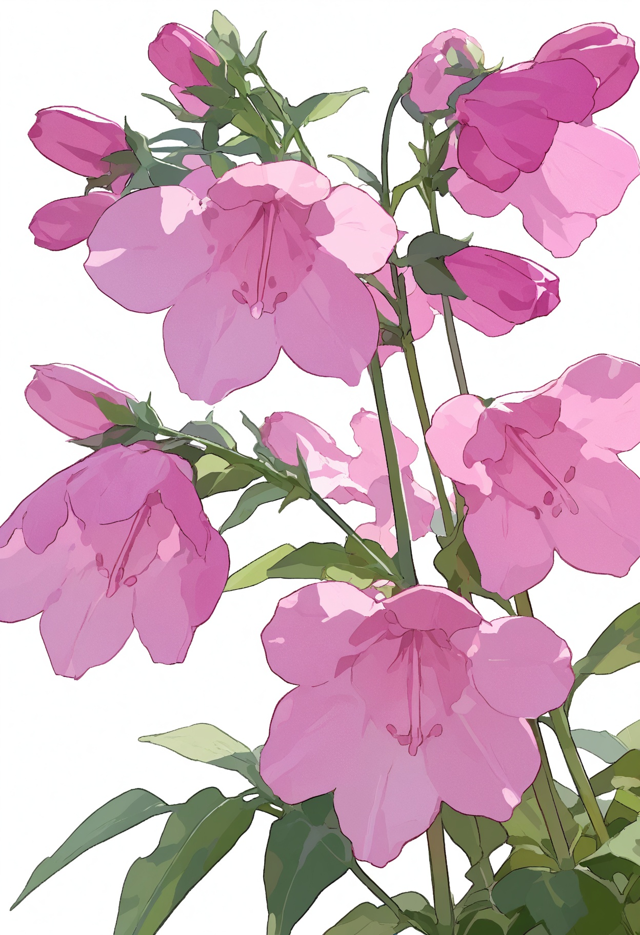 Close-up of fireweed on a white background,  The pink flowers were painted on anime.,  niji_sij1 on Tensor.Art