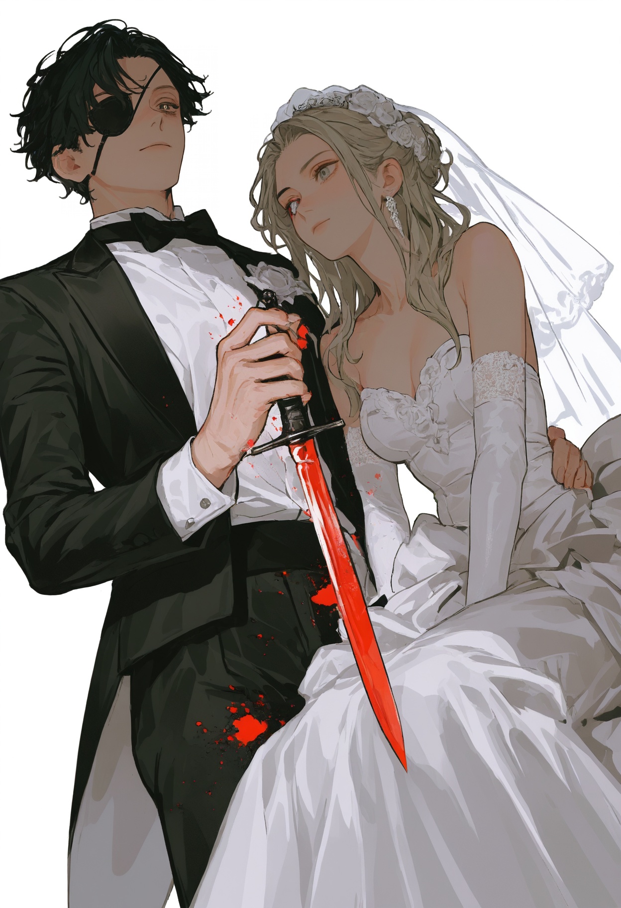 1girl,  1boy,  girl with long hair wearing a white wedding dress on Tensor.Art