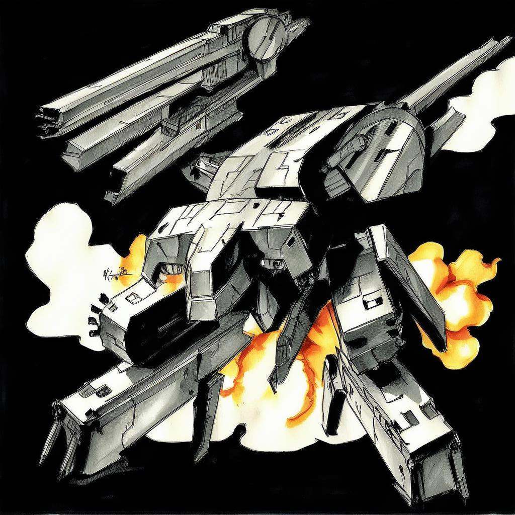 explosion,  mechanical legs,  railgun on Tensor.Art