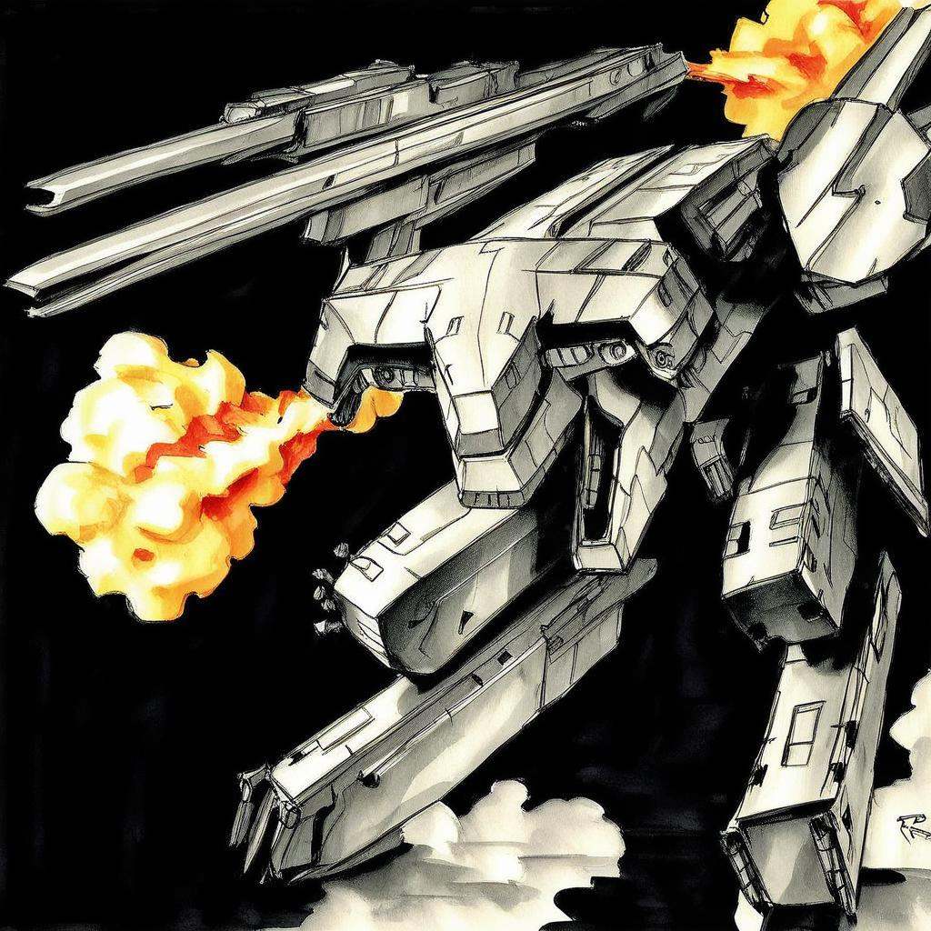 explosion,  mechanical legs,  railgun on Tensor.Art