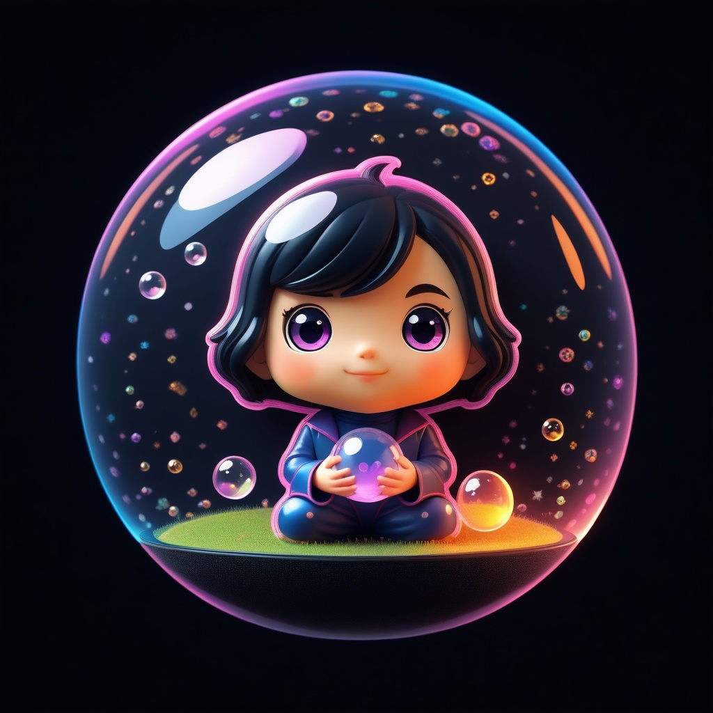 amazing kawaii chibi avatar fantasy mage under a spheric plastic bubble,  black paper background,  colourful on Tensor.Art