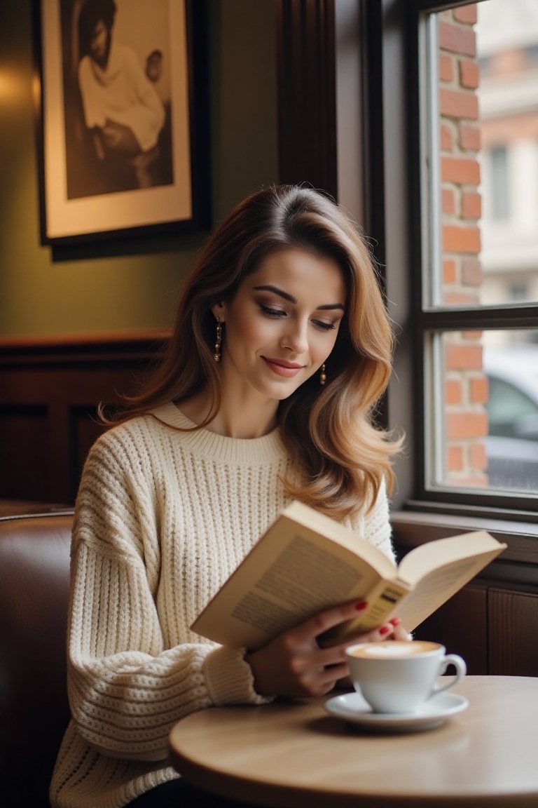 beautiful college student,  relaxed weekend vibes,  cozy coffee shop on Tensor.Art