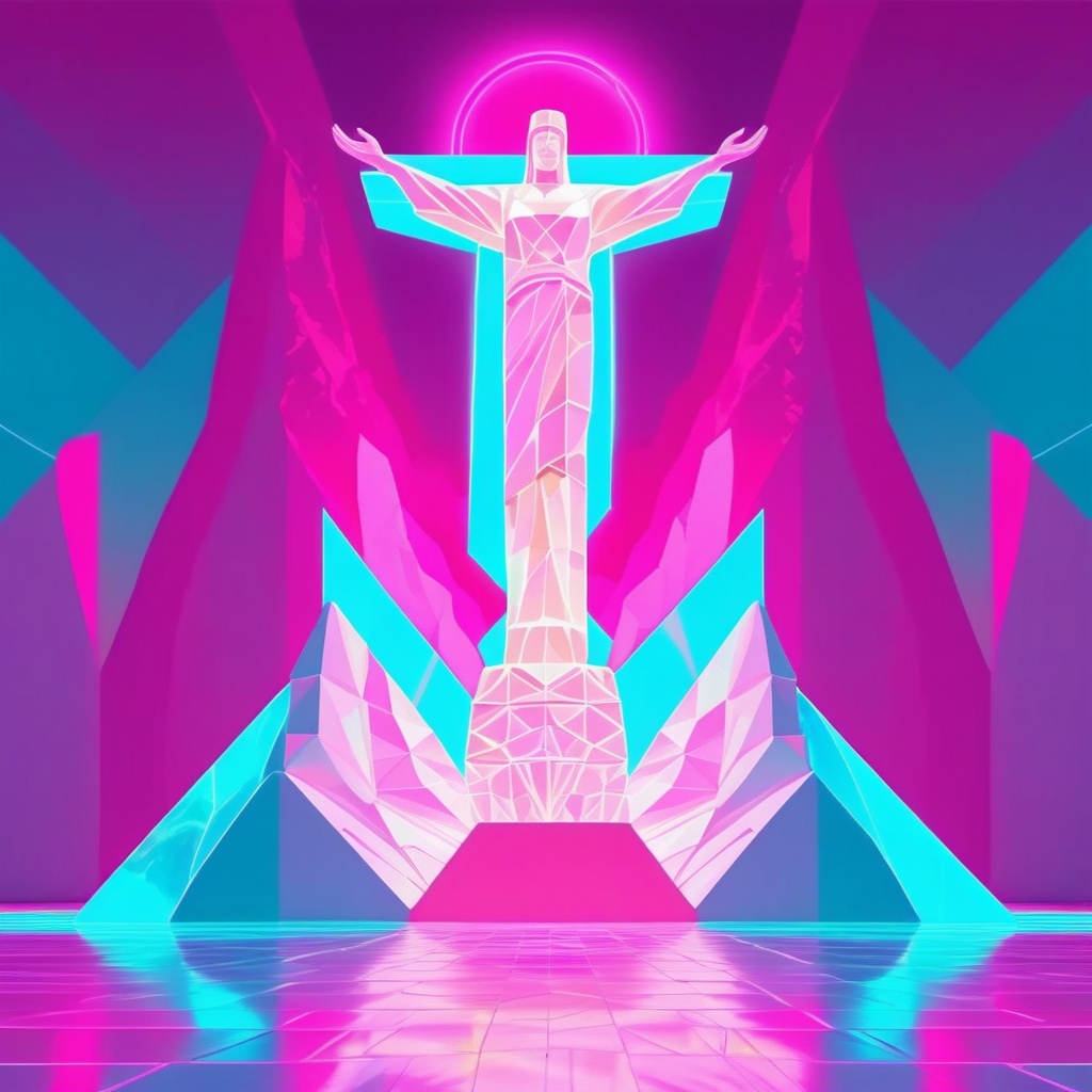 miami beach hologram,  majestic geometric statue of Cristo Redentor,  slices of moon on Tensor.Art