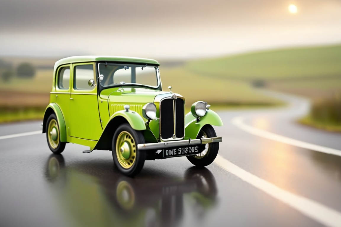 Billy's Vintage Car,  lime Austin Seven car,  motion blur on Tensor.Art