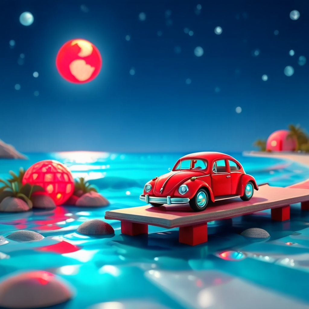 miami beach hologram,  adorable red fusca ,  slices of moon on Tensor.Art