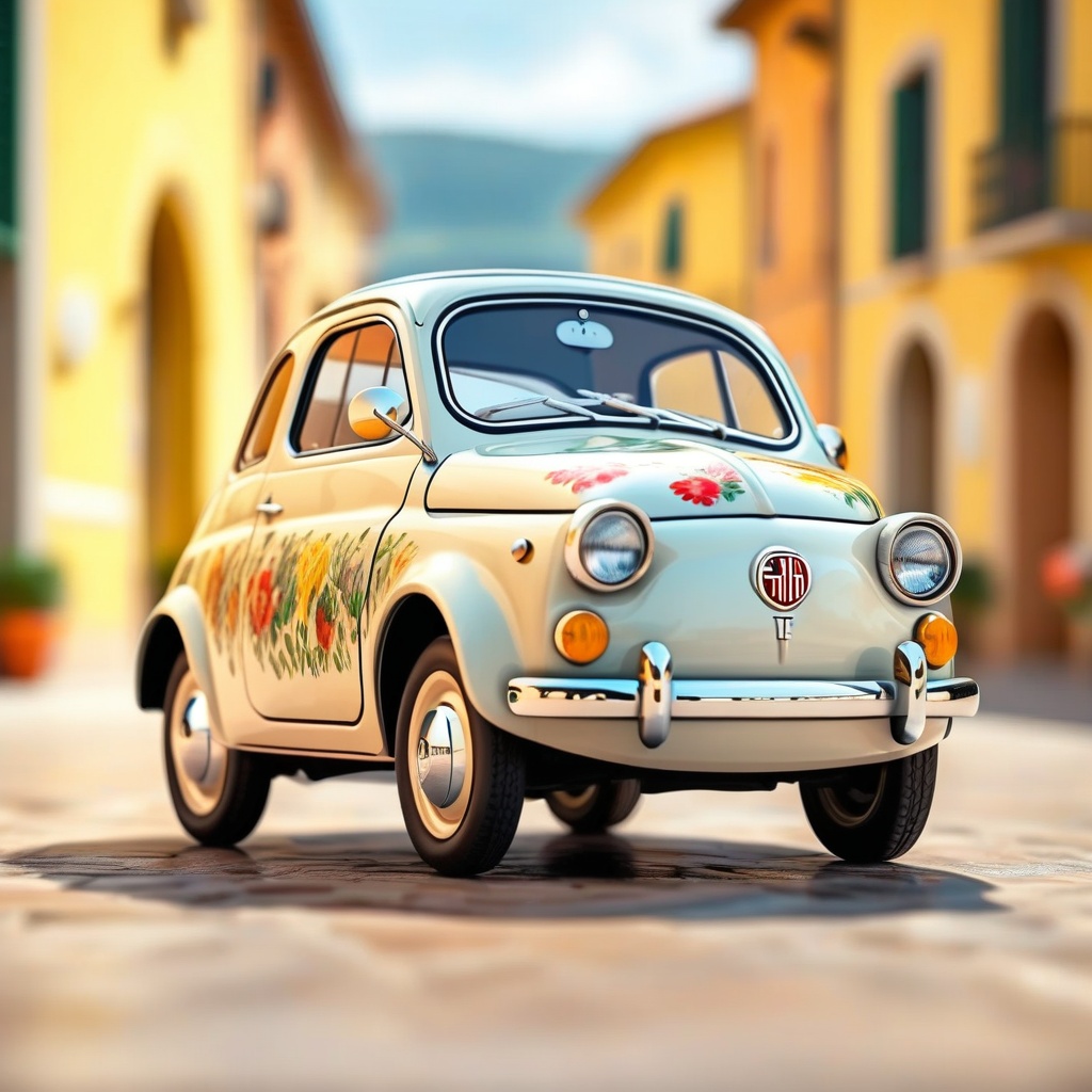 Billy's Vintage Car,  floral-painting Fiat 500 "Topolino" ,  Tiny on Tensor.Art