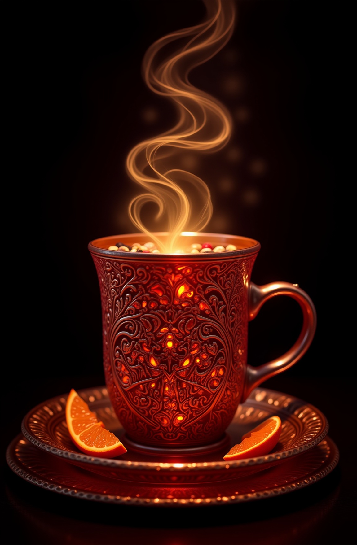 p@tt3rns,  The image features an intricately designed mulled wine mug,  embellished with ornate patterns that have a warm...