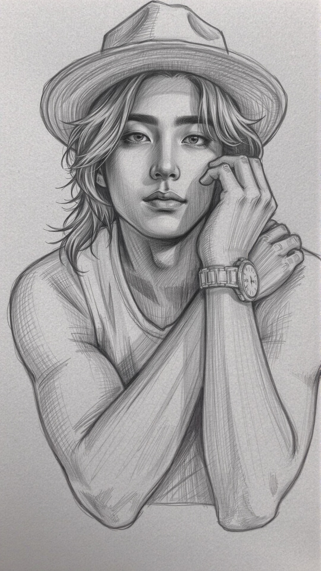 head portrait male,  very long hair,  hat on Tensor.Art