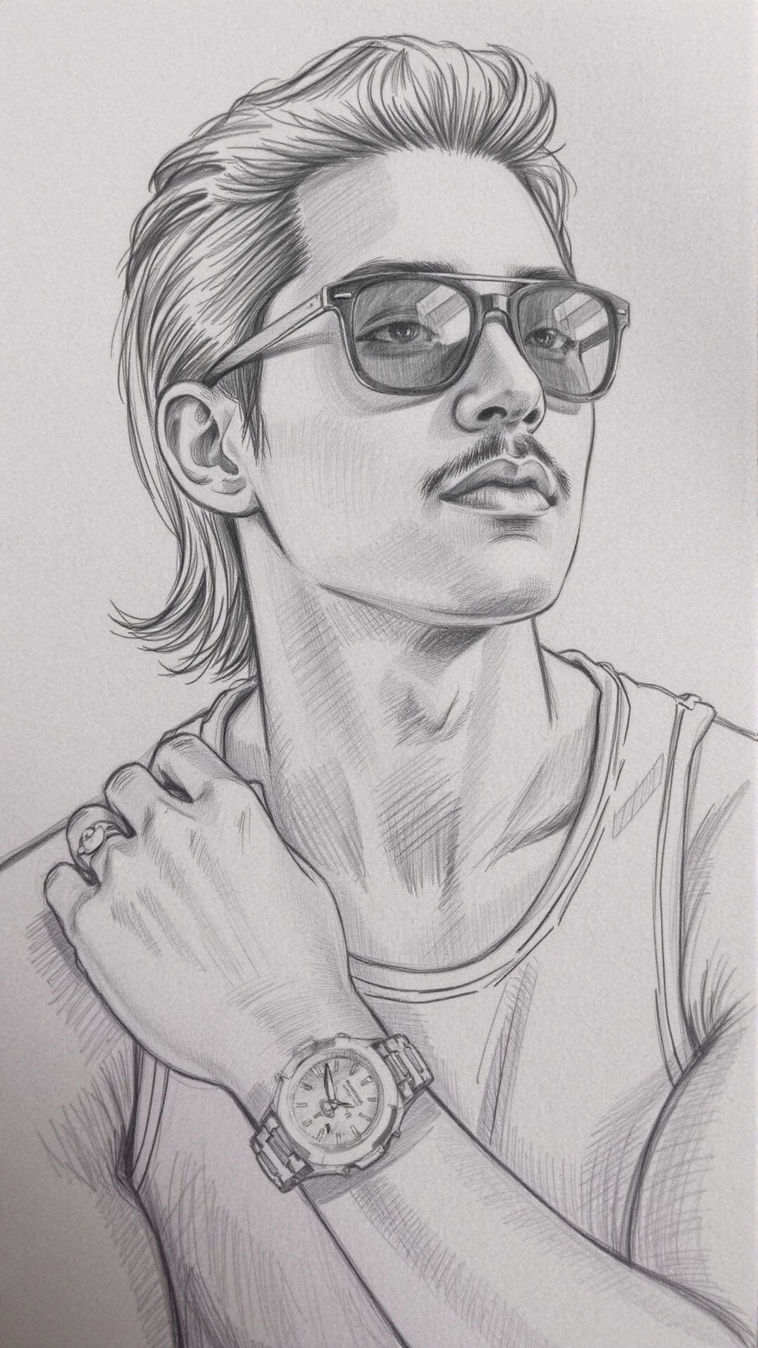 head portrait male,  mustache,  long slicked back hair on Tensor.Art