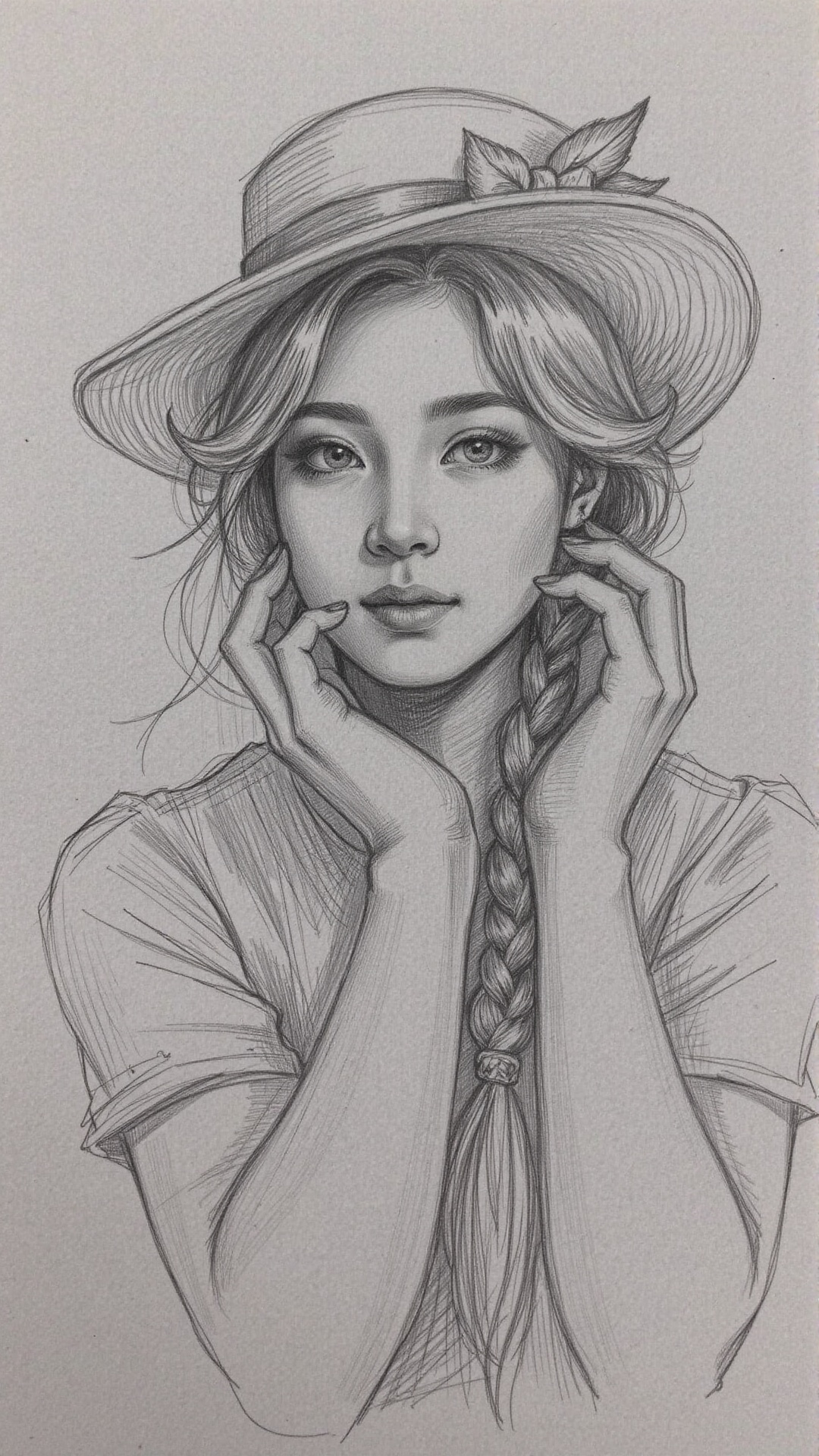 head portrait victorian female,  braided long hair,  hat on Tensor.Art