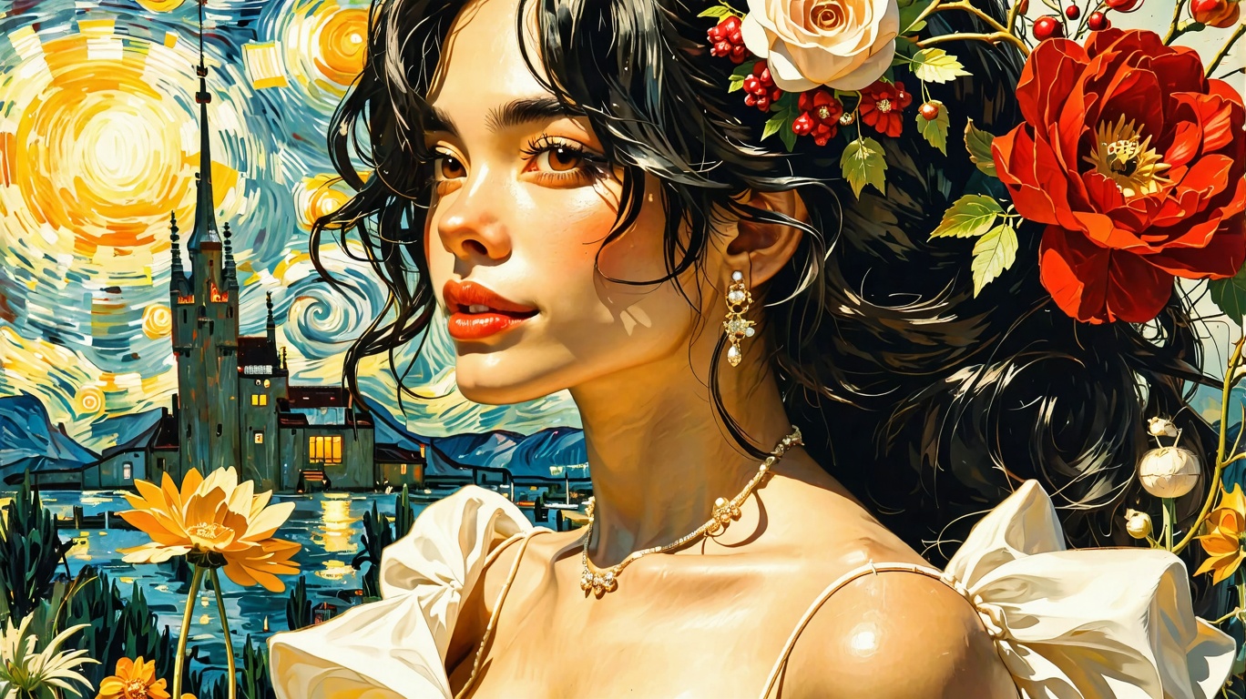 Digital art painting By Mattias Adolfsson,  Van Gogh,  Luis Royo on Tensor.Art