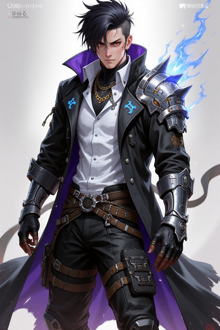 A tall,  slender male character with dark,  messy hair partially covering his eyes on Tensor.Art