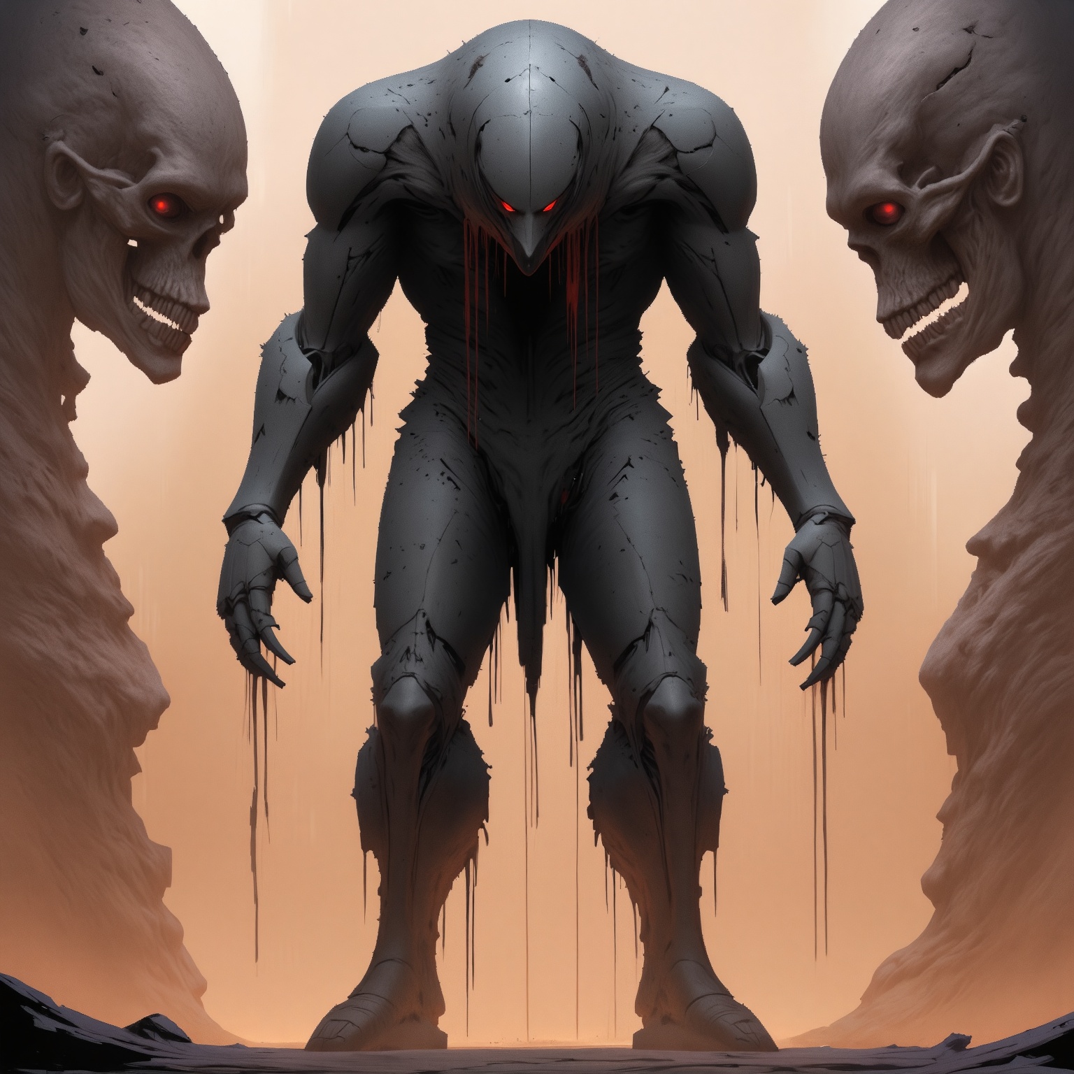 m0nm45m0n style,  The image depicts a menacing,  robotic figure standing in a desolate on Tensor.Art