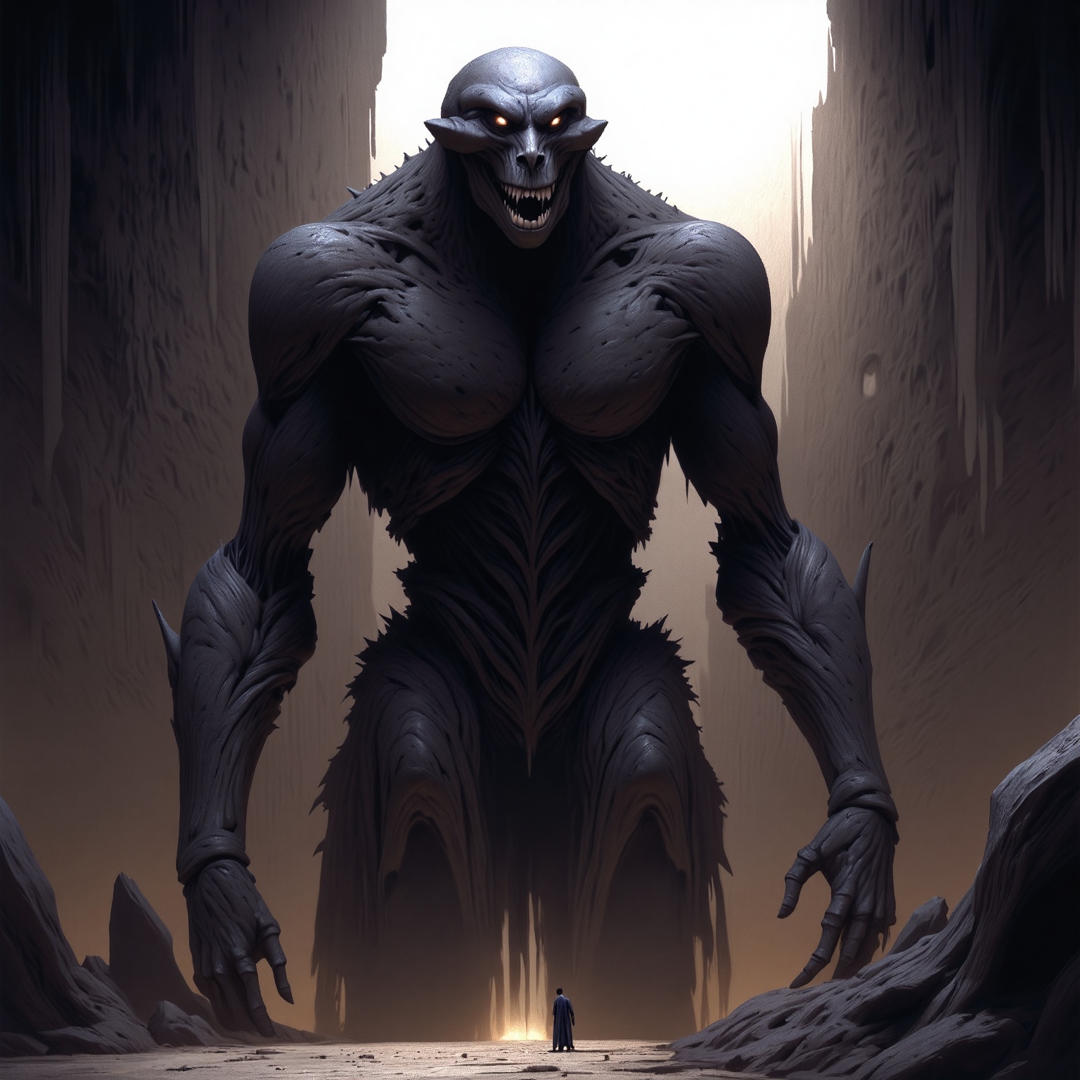 m0nm45m0n style,  The image depicts a colossal,  monstrous creature emerging from a dark on Tensor.Art
