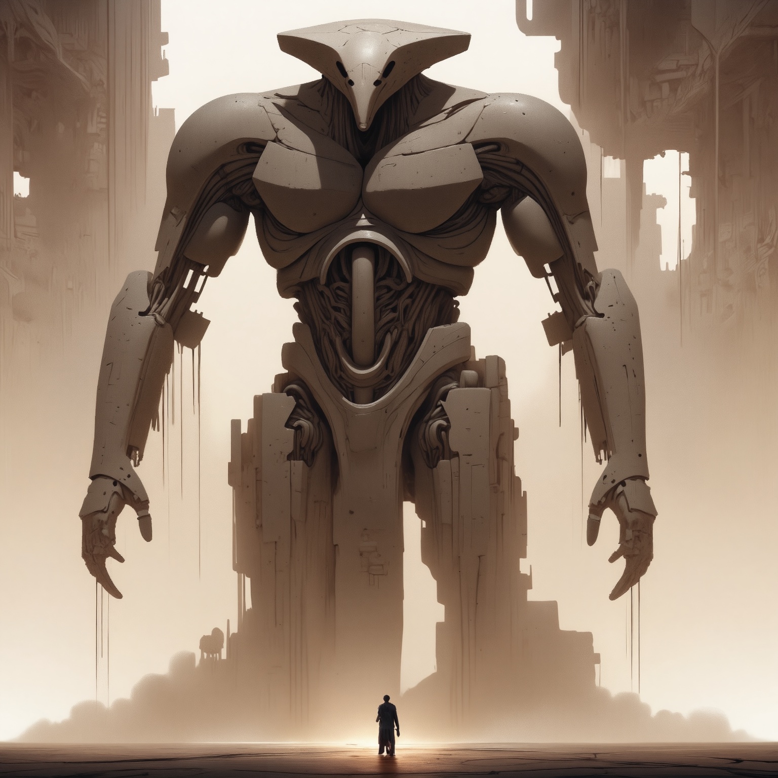 m0nm45m0n style,  The image depicts a colossal,  futuristic robot made of stone on Tensor.Art