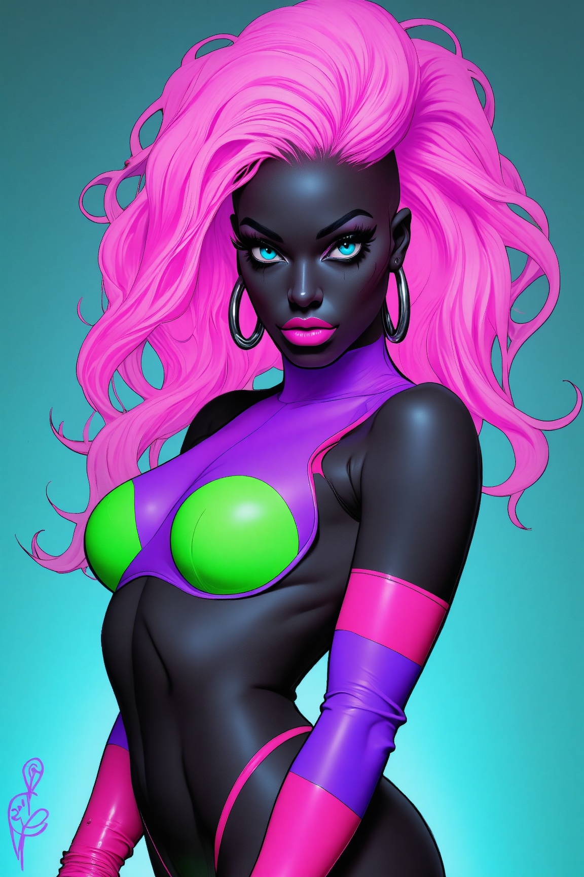 p4st3l9um style,  The image depicts a highly detailed and vibrant digital artwork of a female character with a striking an...