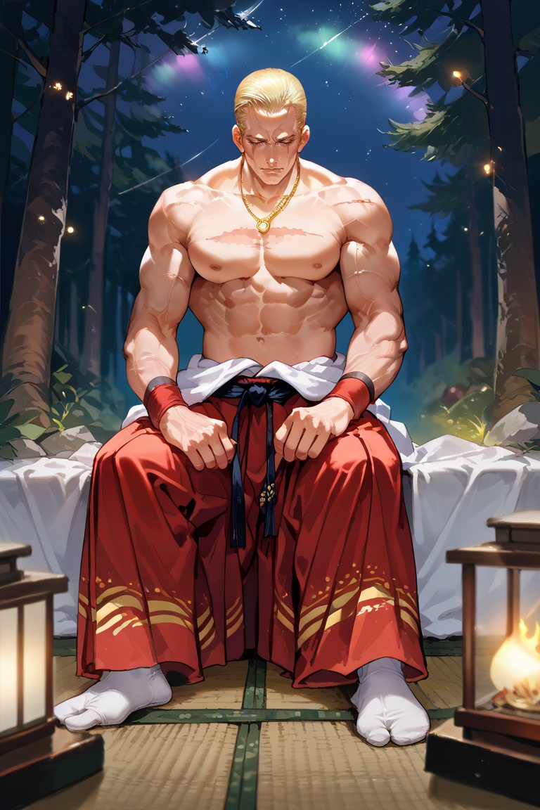blonde hair,  ((muscular male)),  sitting on Tensor.Art