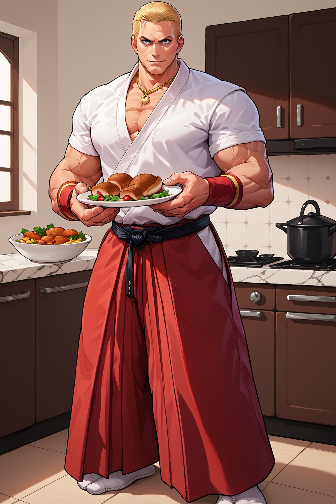 ((muscular male)),  solo,  at the kitchen on Tensor.Art